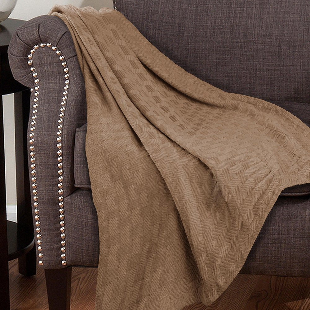 50" X 60" Taupe Cotton Basketweave Geometric Throw Blanket