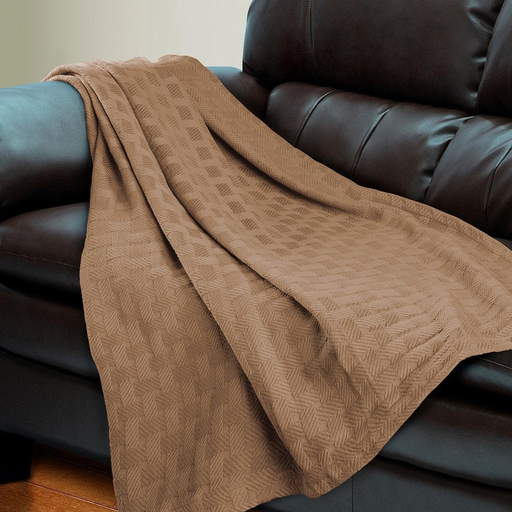 50" X 60" Taupe Cotton Basketweave Geometric Throw Blanket