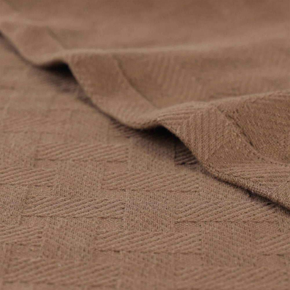 50" X 60" Taupe Cotton Basketweave Geometric Throw Blanket