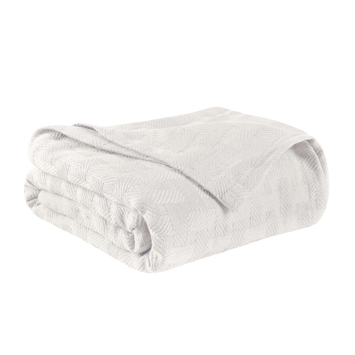 50" X 60" White Cotton Basketweave Geometric Throw Blanket