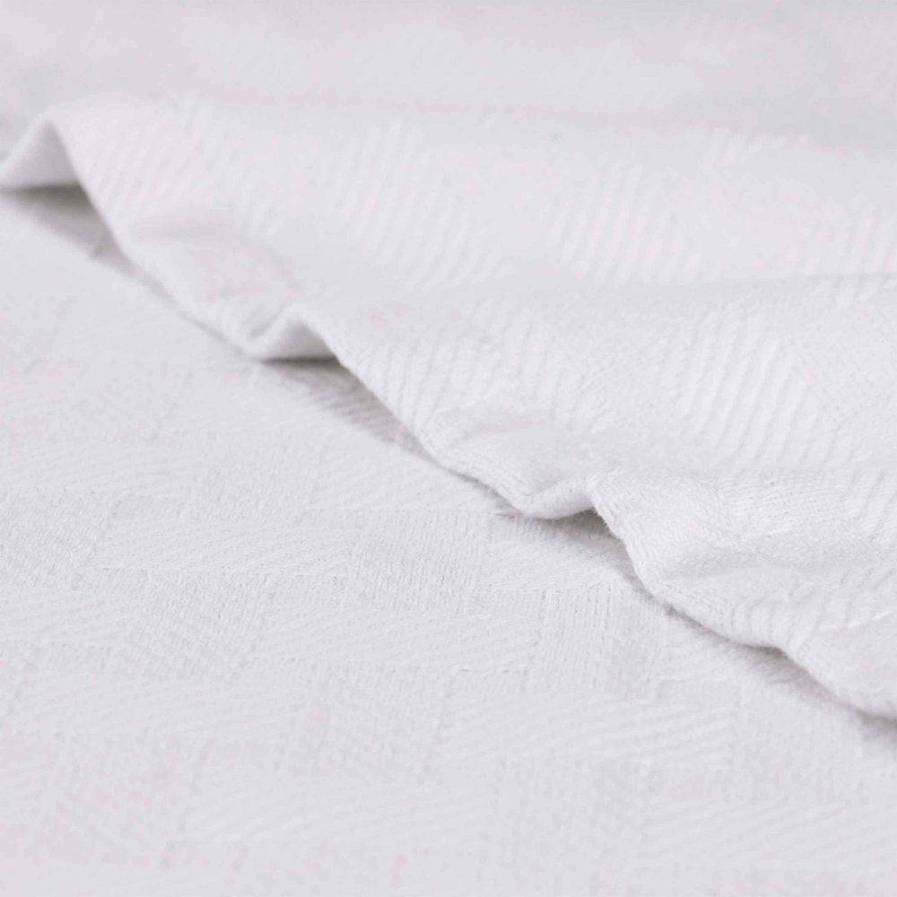 50" X 60" White Cotton Basketweave Geometric Throw Blanket