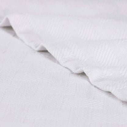 50" X 60" White Cotton Basketweave Geometric Throw Blanket