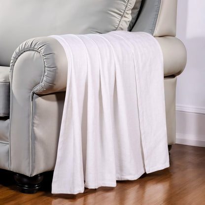 50" X 60" White Cotton Basketweave Geometric Throw Blanket