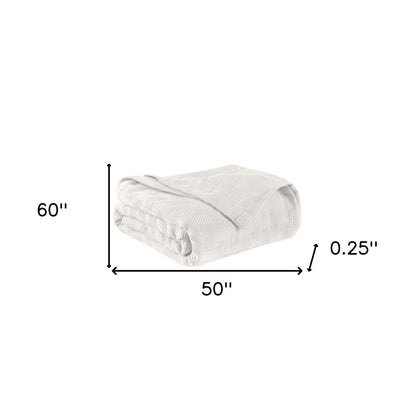 50" X 60" White Cotton Basketweave Geometric Throw Blanket