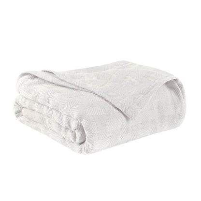 50" X 60" White Cotton Basketweave Geometric Throw Blanket