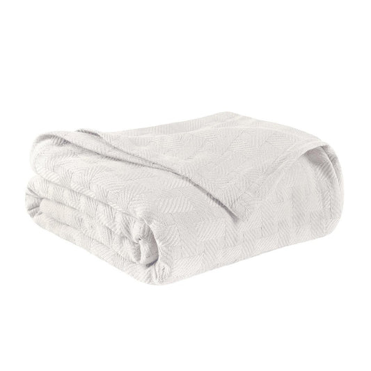 50" X 60" White Cotton Basketweave Geometric Throw Blanket