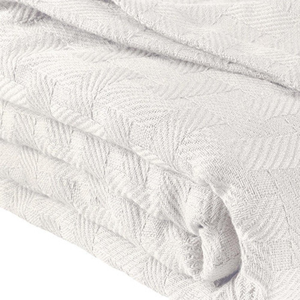 50" X 60" White Cotton Basketweave Geometric Throw Blanket