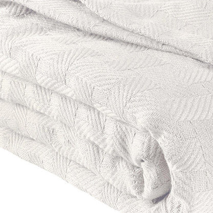 50" X 60" White Cotton Basketweave Geometric Throw Blanket