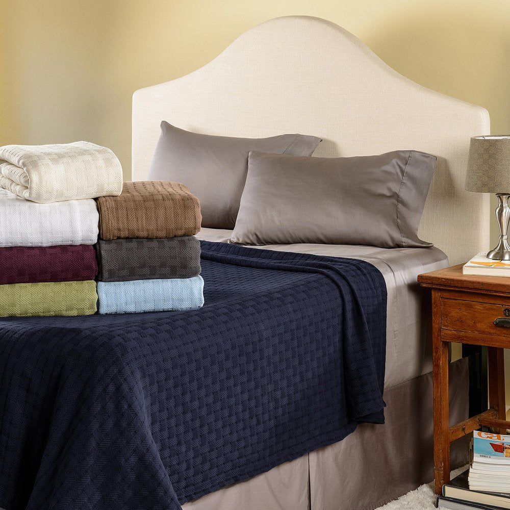 50" X 60" White Cotton Basketweave Geometric Throw Blanket