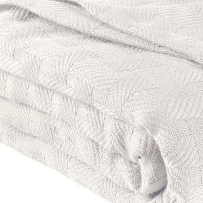 50" X 60" White Cotton Basketweave Geometric Throw Blanket