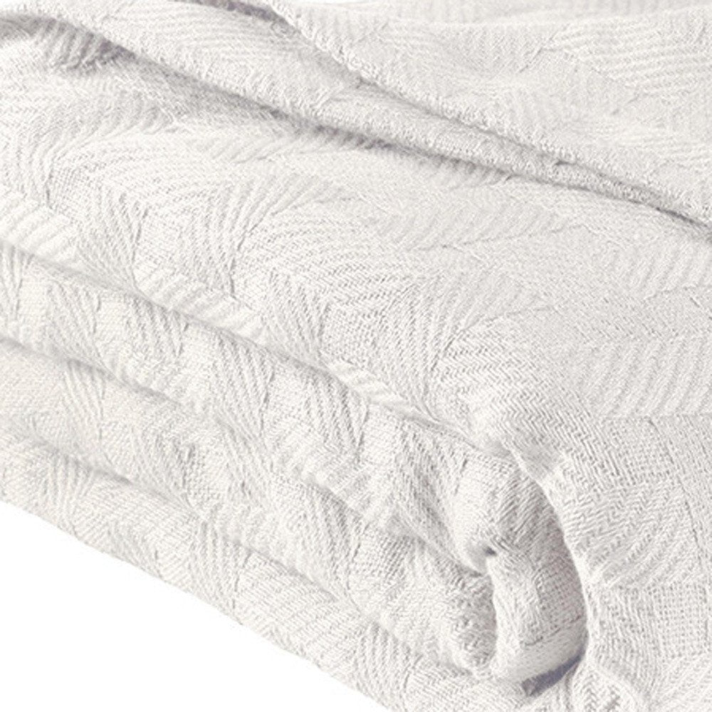 50" X 60" White Cotton Basketweave Geometric Throw Blanket