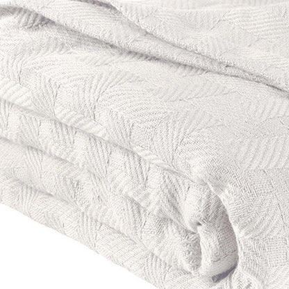 50" X 60" White Cotton Basketweave Geometric Throw Blanket