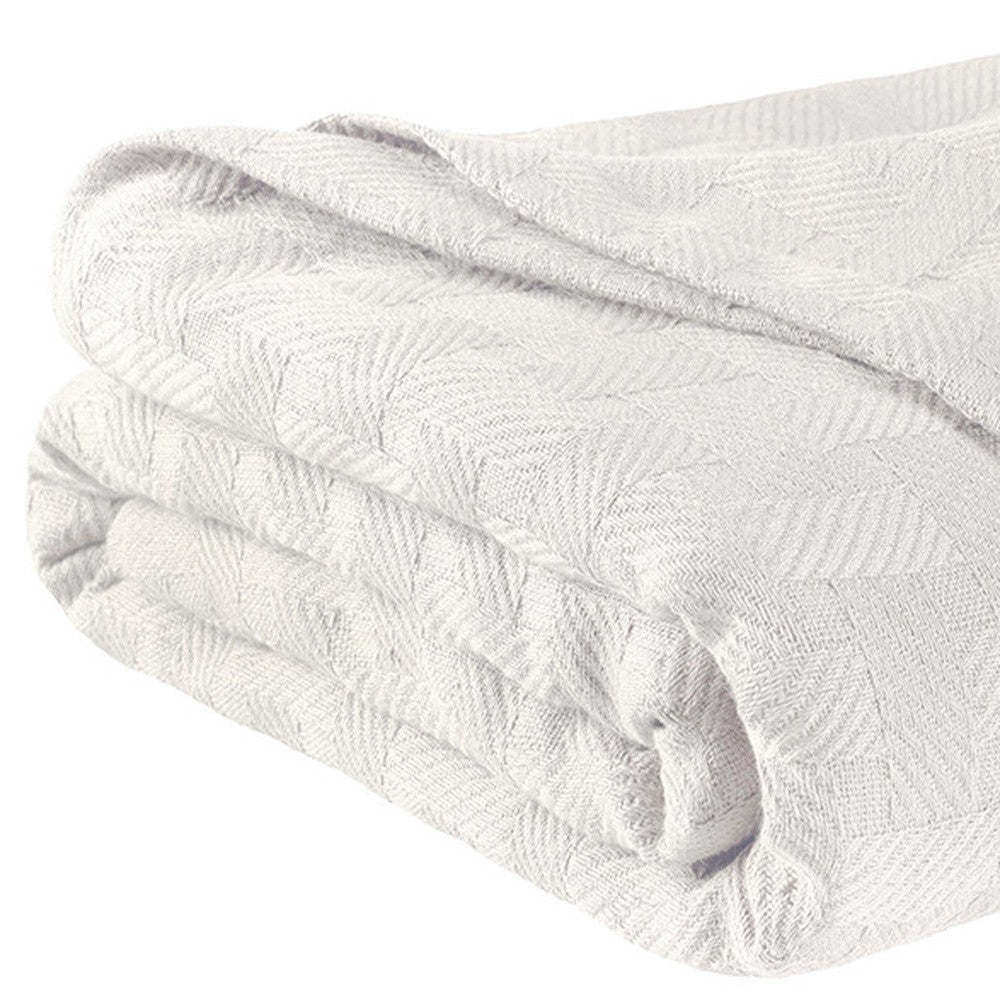 50" X 60" White Cotton Basketweave Geometric Throw Blanket
