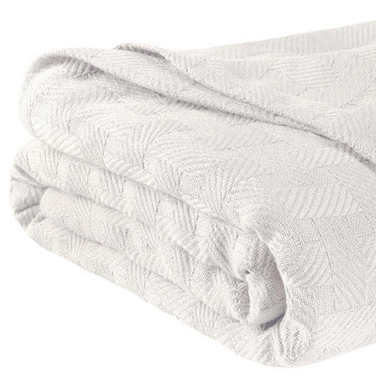 50" X 60" White Cotton Basketweave Geometric Throw Blanket