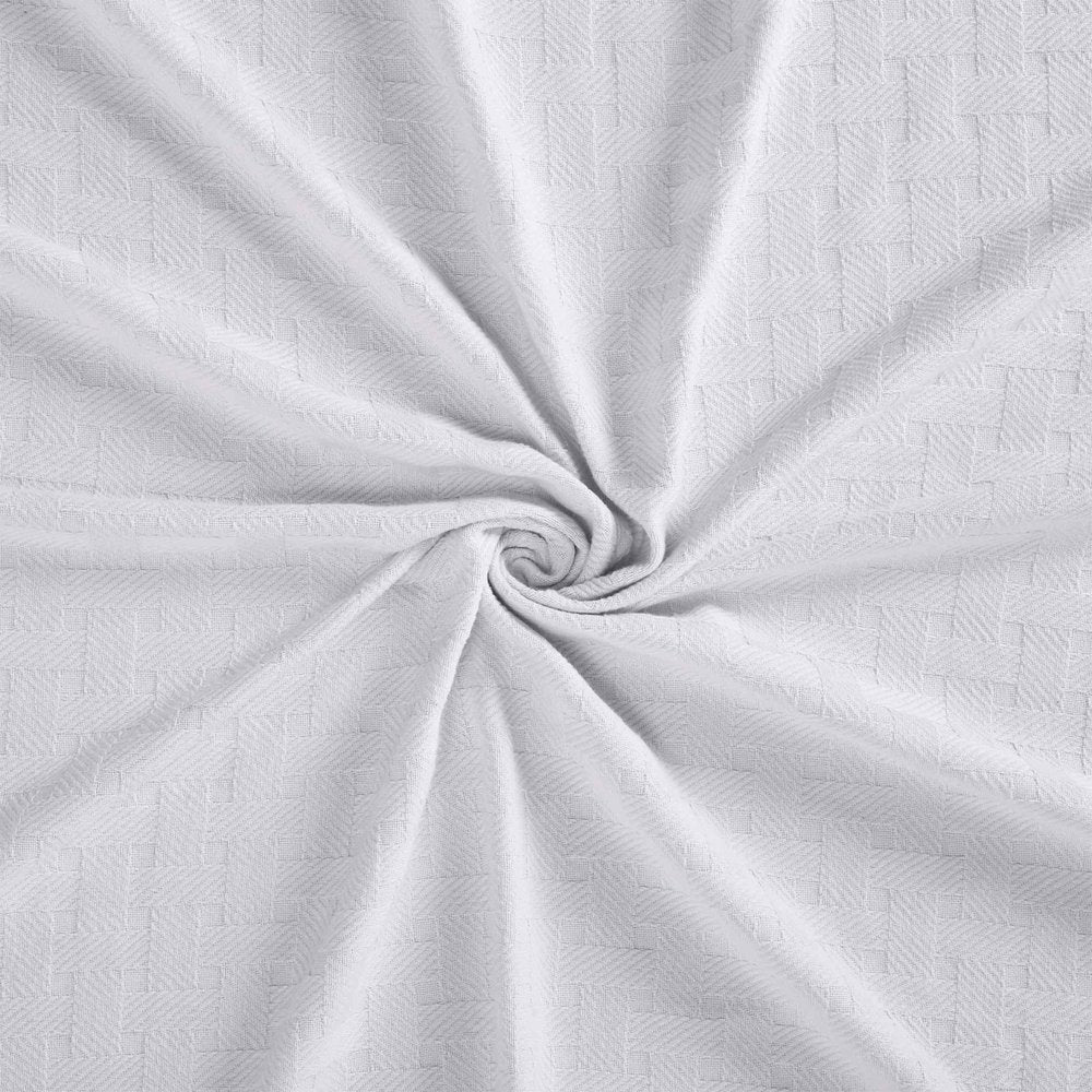50" X 60" White Cotton Basketweave Geometric Throw Blanket