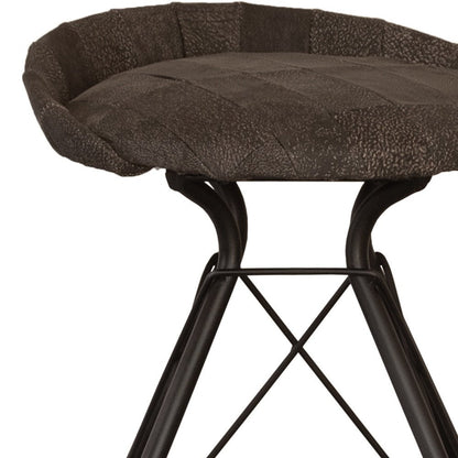 25" Brown and Black Leather and Iron Low Back Counter Height Swivel Bar Chair