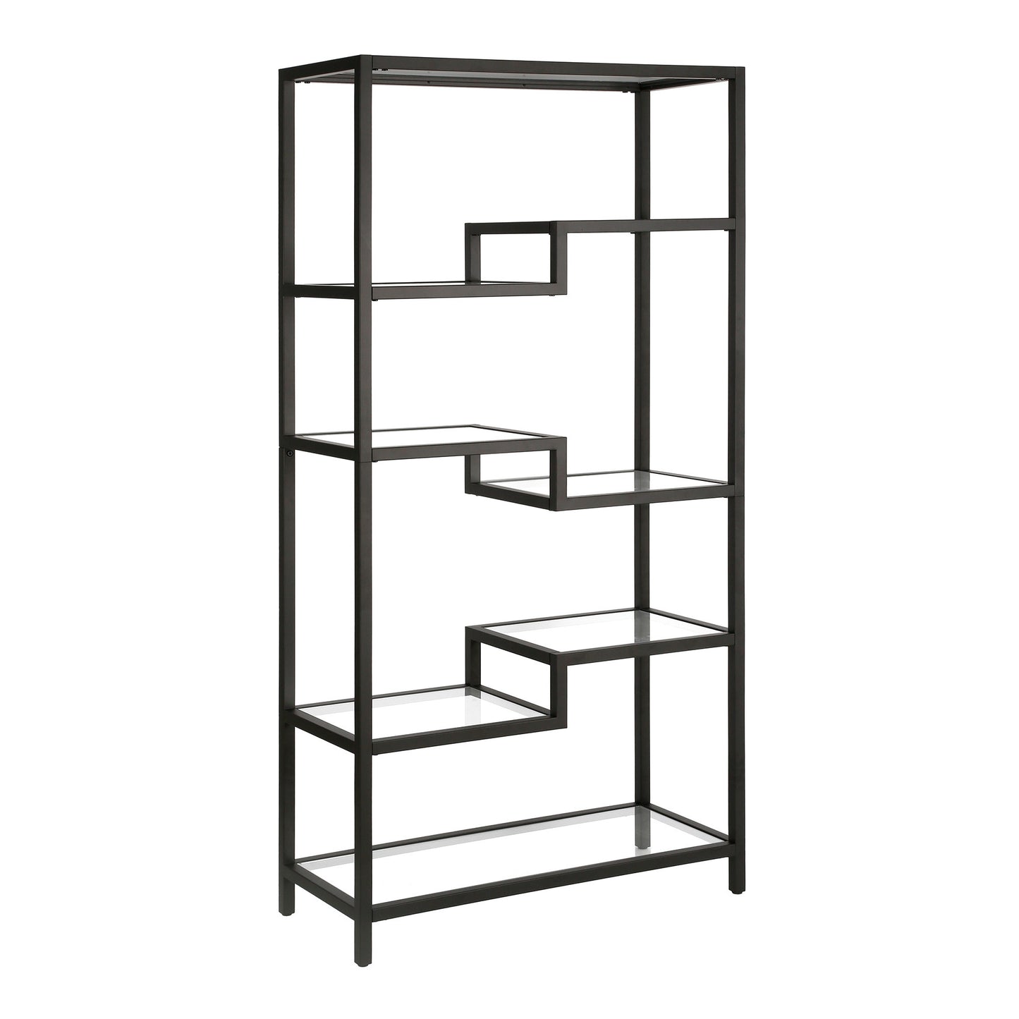 Black Metal and Glass Seven Tier Etagere Bookcase