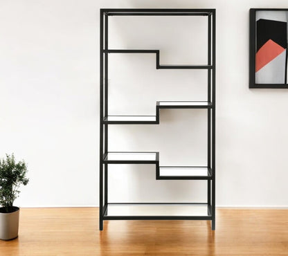 Black Metal and Glass Seven Tier Etagere Bookcase