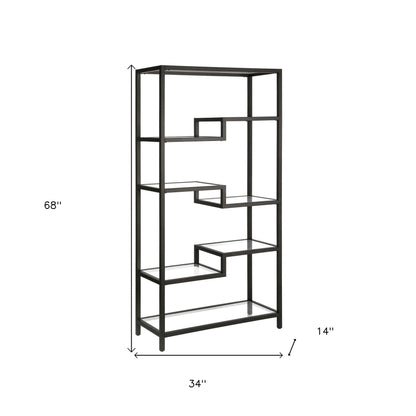 Black Metal and Glass Seven Tier Etagere Bookcase