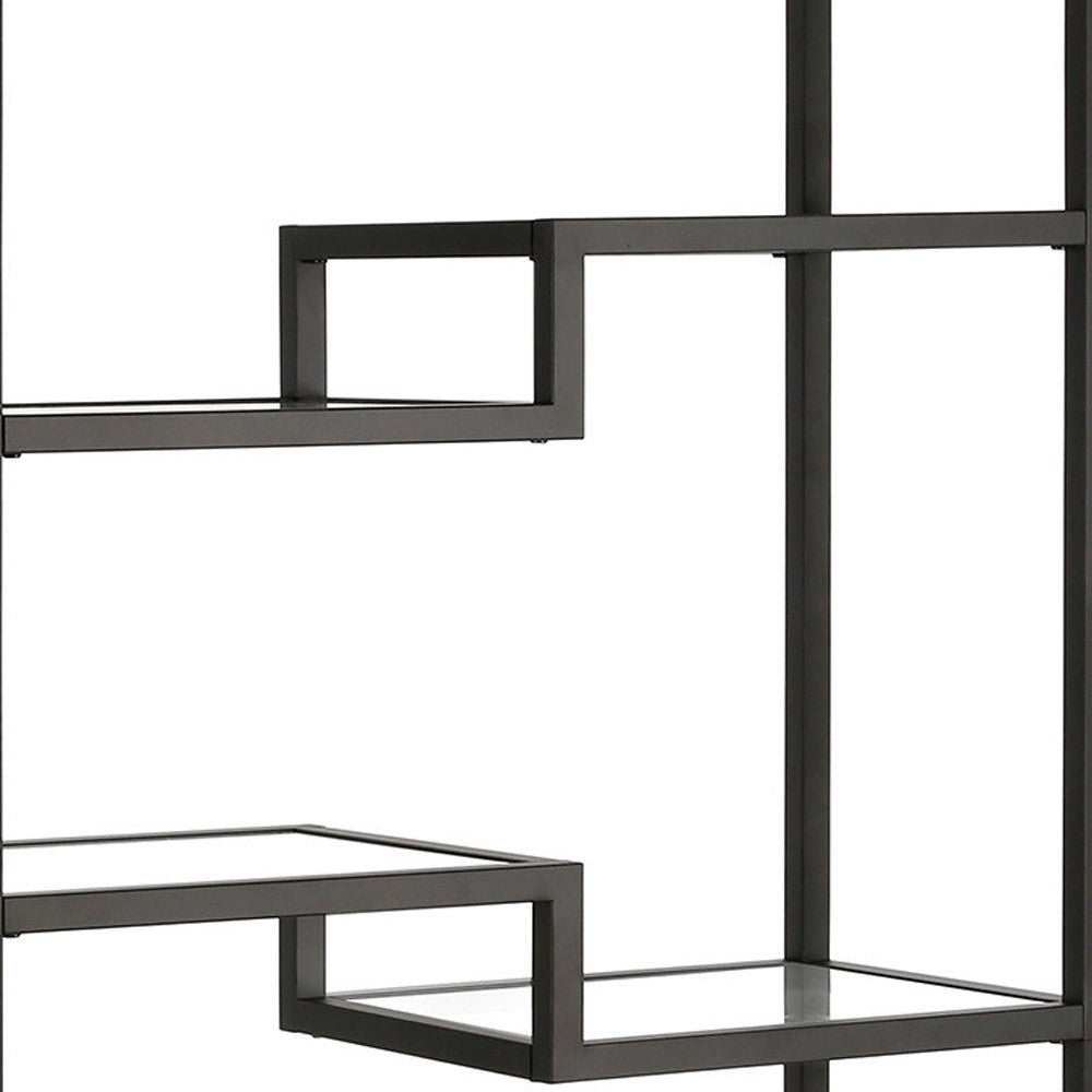 Black Metal and Glass Seven Tier Etagere Bookcase