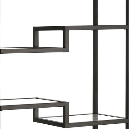 Black Metal and Glass Seven Tier Etagere Bookcase