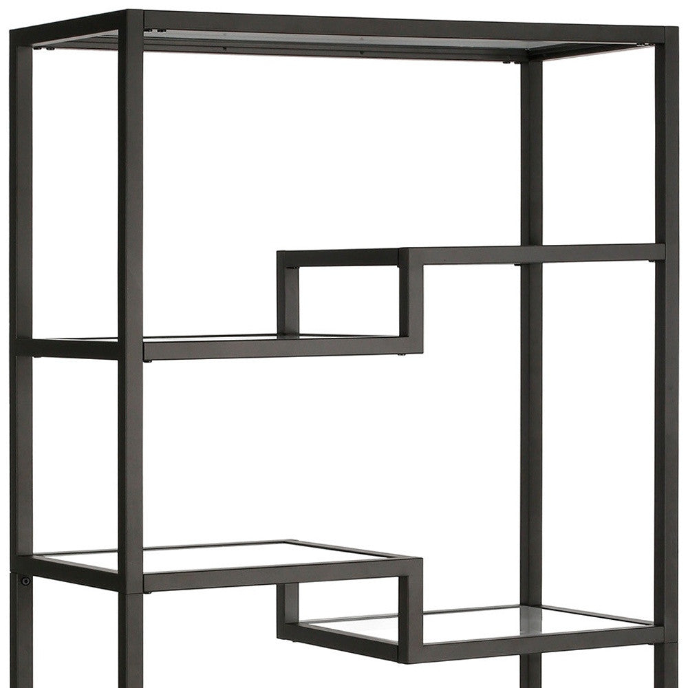 Black Metal and Glass Seven Tier Etagere Bookcase