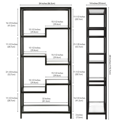 Black Metal and Glass Seven Tier Etagere Bookcase