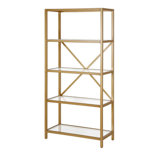 Gold Metal and Glass Five Tier Etagere Bookcase