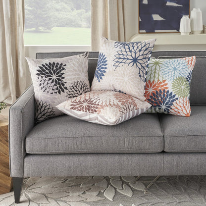 20" Black Gray and White Handmade Floral Indoor Outdoor Throw Pillow