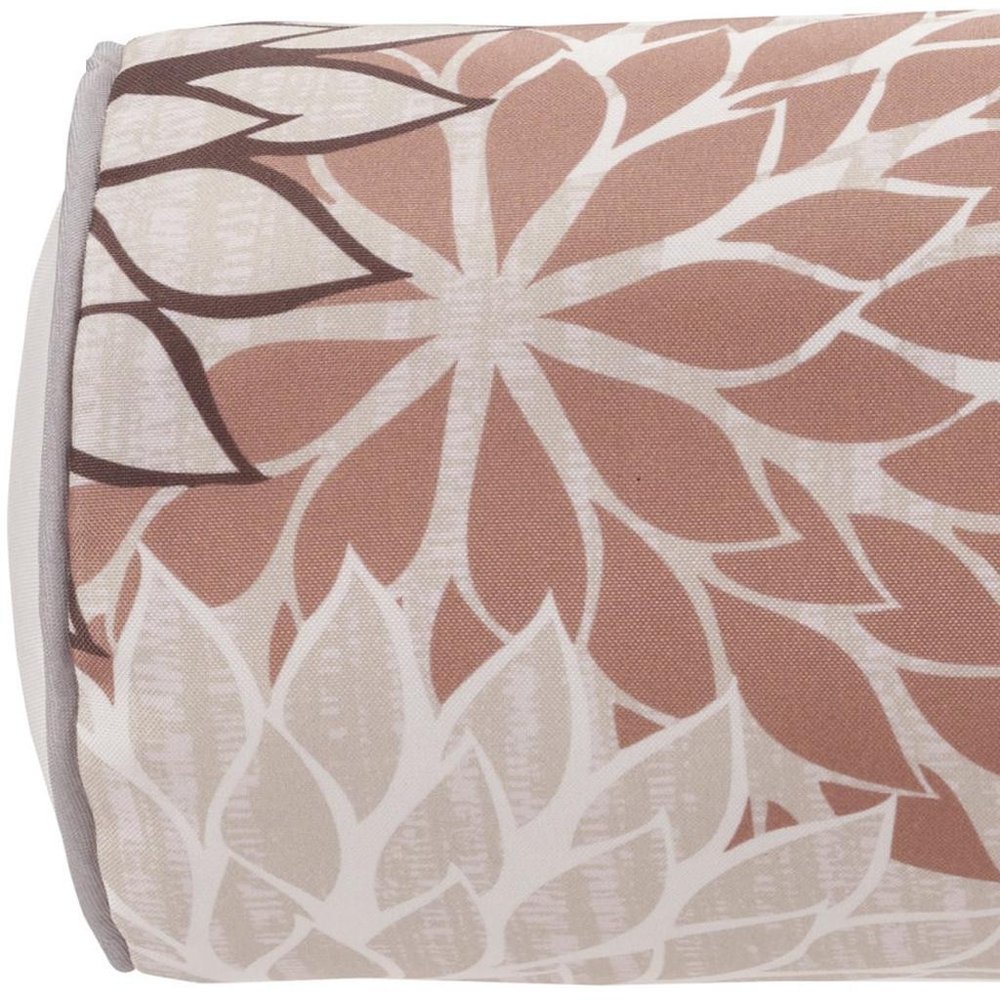 6" X 20" Brown Beige and Ivory Bolster Floral Indoor Outdoor Throw Pillow