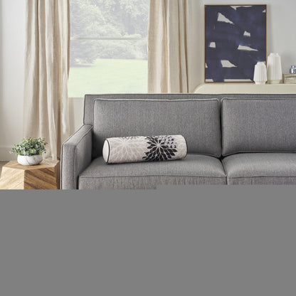 6" X 20" Black Gray and White Bolster Floral Indoor Outdoor Throw Pillow