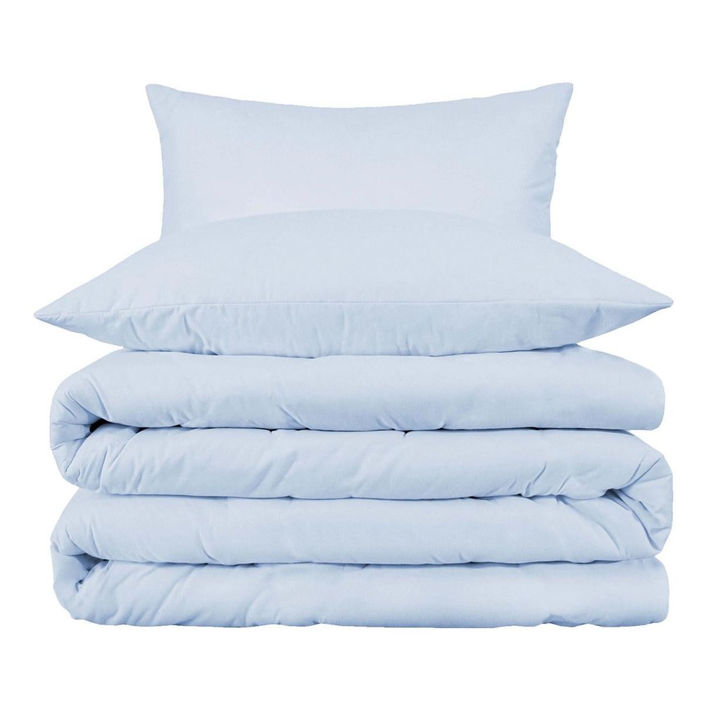 Light Blue Queen Cotton Blend Washable Duvet Cover Set