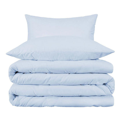 Light Blue Queen Cotton Blend Washable Duvet Cover Set