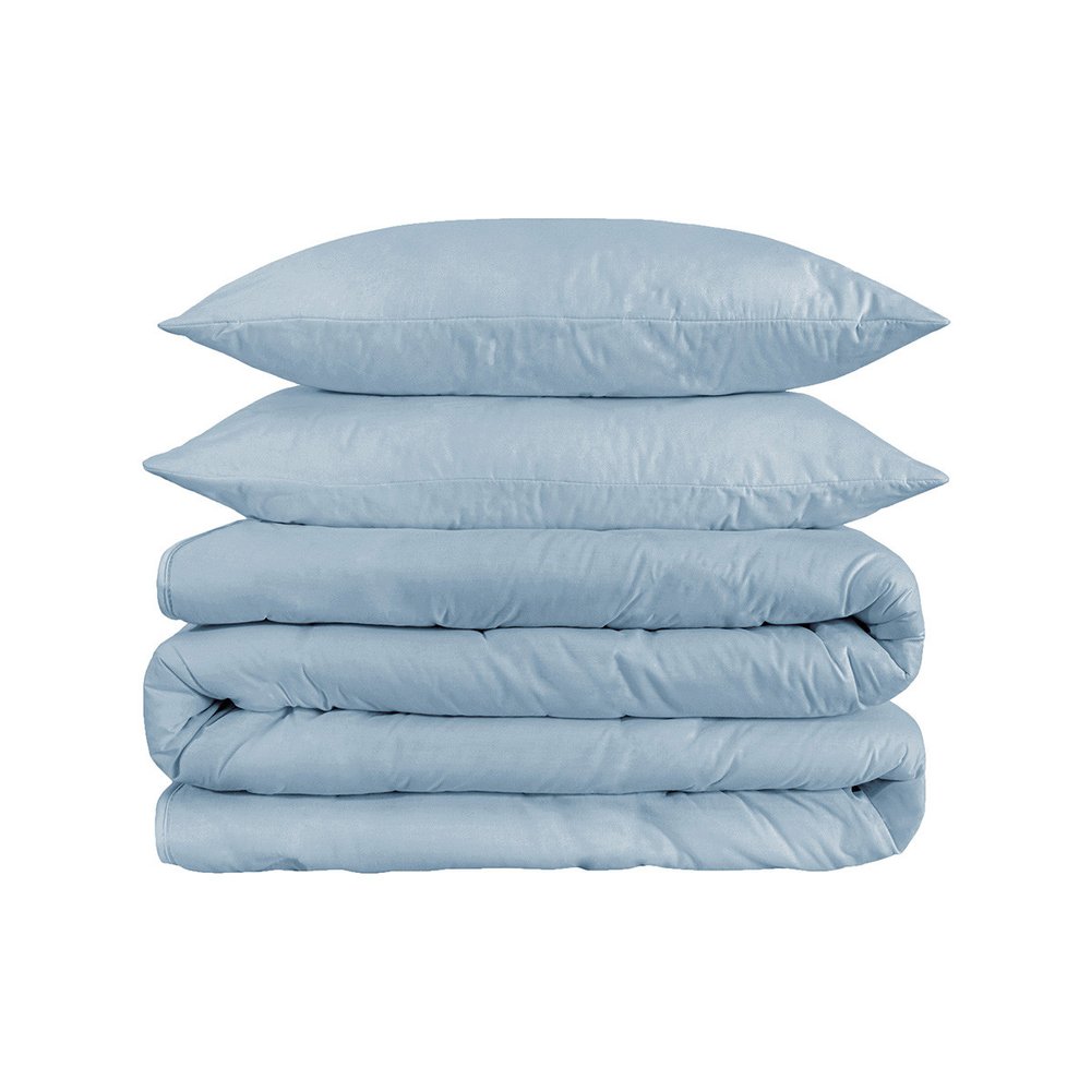 Light Blue King Cotton Washable Duvet Cover Set