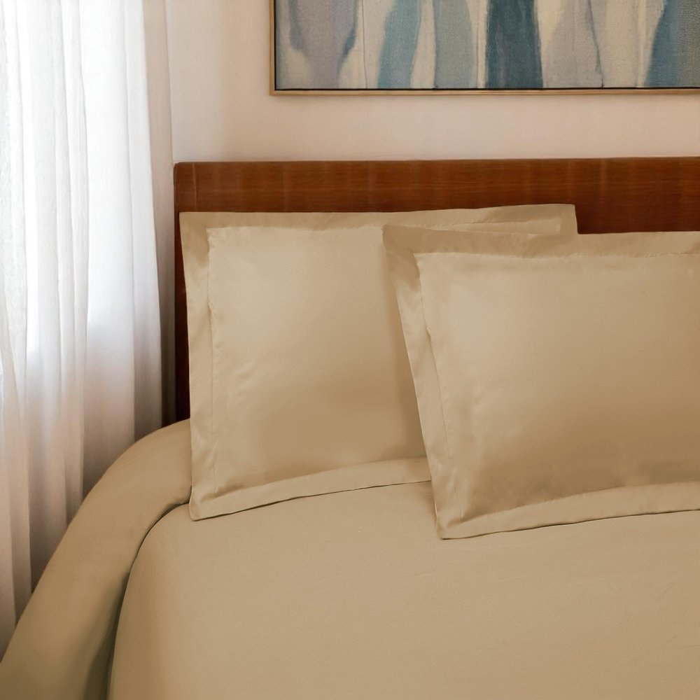 Tan Twin Cotton Blend 300 Thread Count Washable Duvet Cover Set