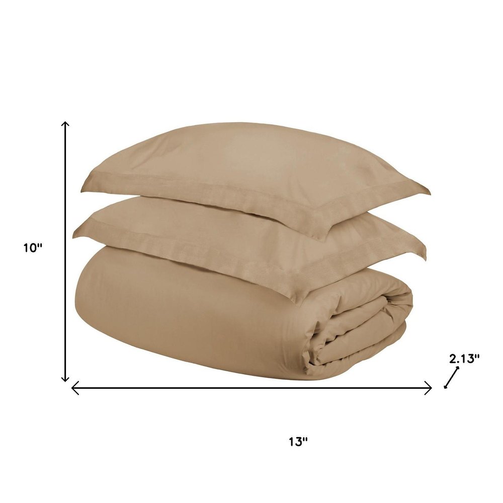 Tan Twin Cotton Blend 300 Thread Count Washable Duvet Cover Set