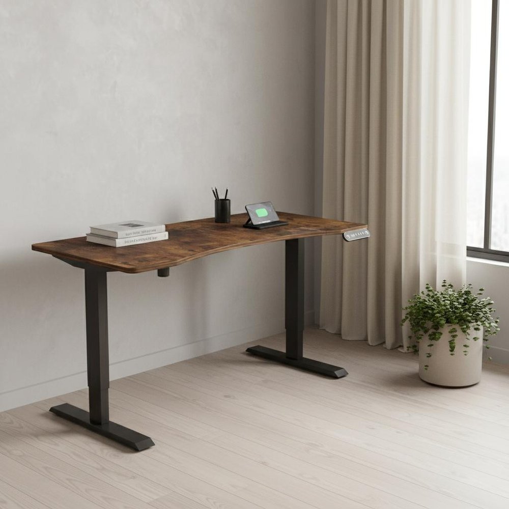 55" Adjustable Brown and Black and Black Computer Desk