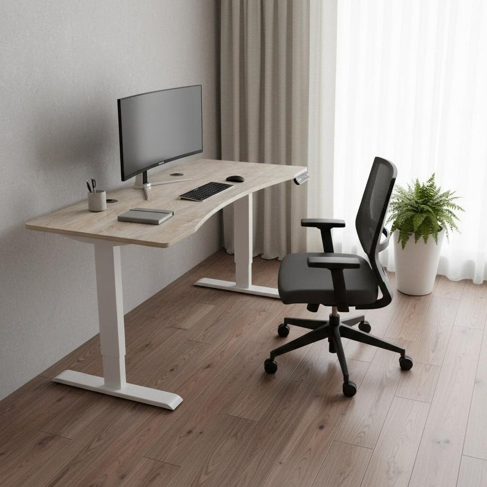 55" Adjustable Light Khaki and White Computer Desk