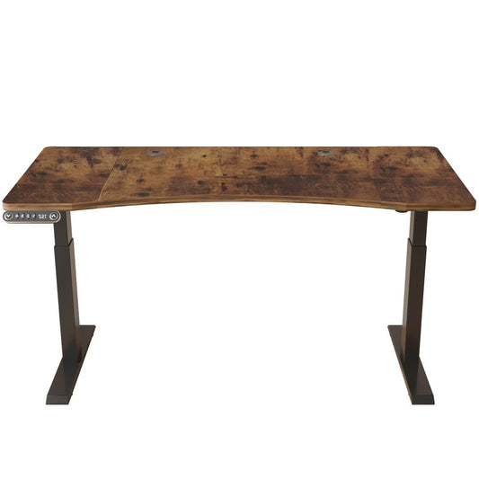 Adjustable Brown and Black Wood and Stainless Steel Rolling Standing Desk