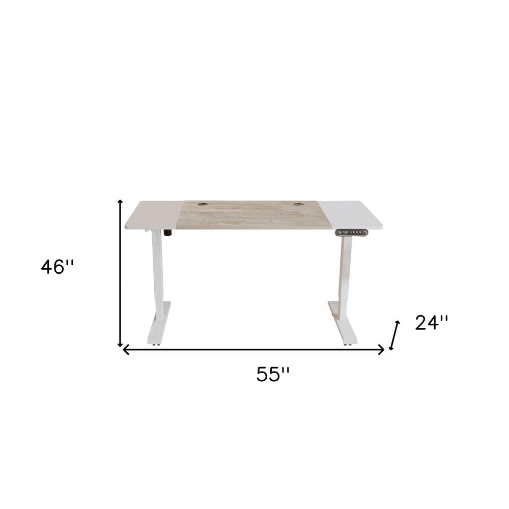 Adjustable White And Natural and White Wood and Stainless Steel Rolling Computer Desk