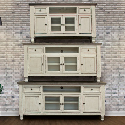 70" Ivory Solid Wood Enclosed Storage Distressed TV Stand