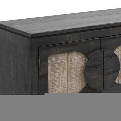 93" Black Solid Wood Cabinet Enclosed Storage Distressed TV Stand