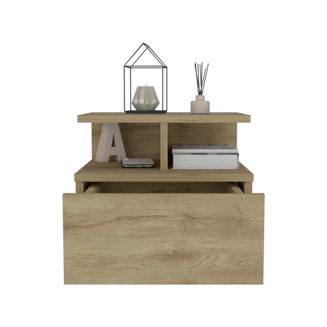 12" Beige Wood One Drawer Nightstand