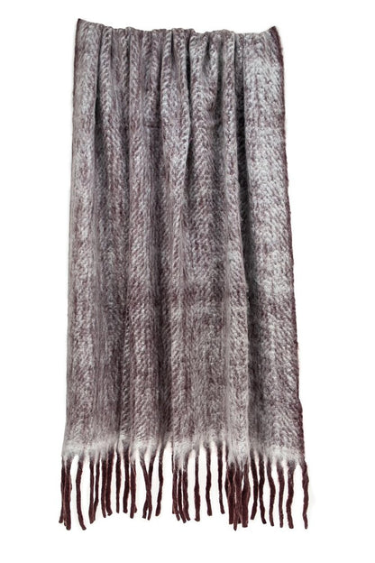 52" X 67" Dark Purple Woven Wool Blend Chevron Throw Blanket with Fringe