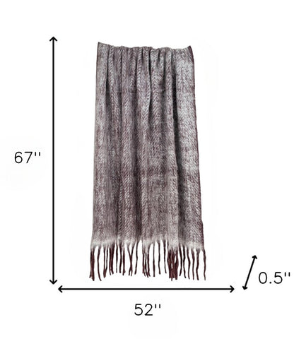 52" X 67" Dark Purple Woven Wool Blend Chevron Throw Blanket with Fringe