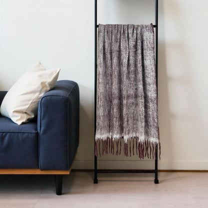 52" X 67" Dark Purple Woven Wool Blend Chevron Throw Blanket with Fringe