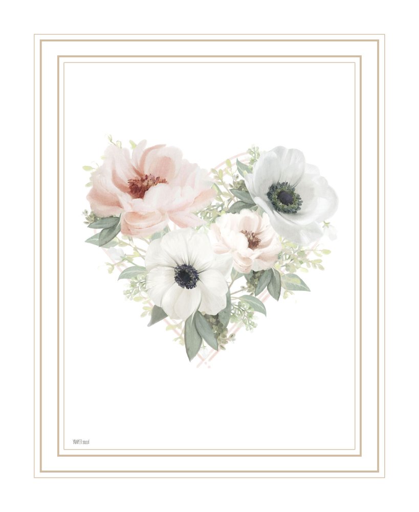 Floral Heart White Framed Print Wall Art