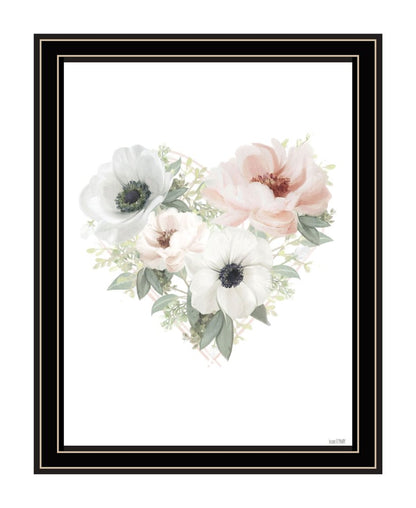 Floral Heart Black Framed Print Wall Art
