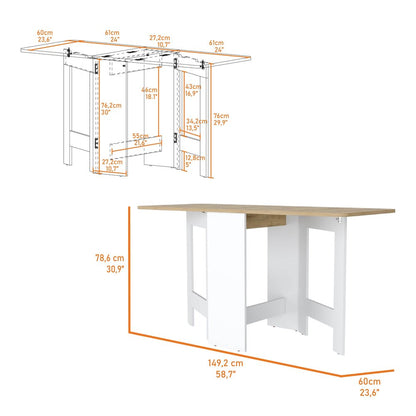 24" Brown And White Folding Sled Base Dining Table