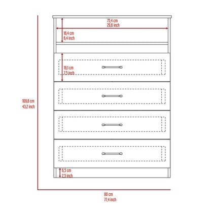47" White Wood Four Drawer Dresser